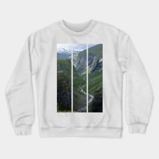 Wonderful landscapes in Norway. Vestland. Beautiful scenery of Voringfossen waterfall in the Mabodalen valley on the Hardanger scenic route. Mountains, trees in background. Cloudy day (vertical) Crewneck Sweatshirt
